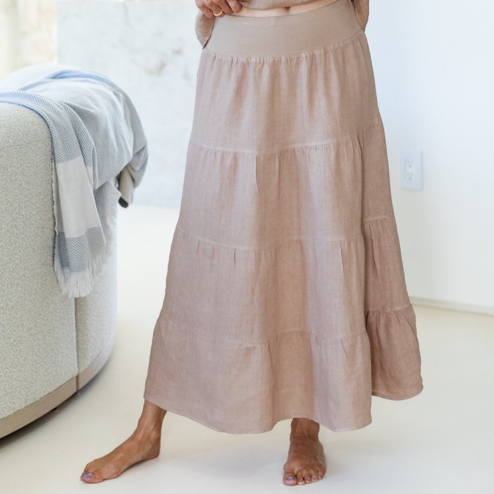 100% Linen Splendid Iris Linen Long Tiered Skirt S/M Made in Italy